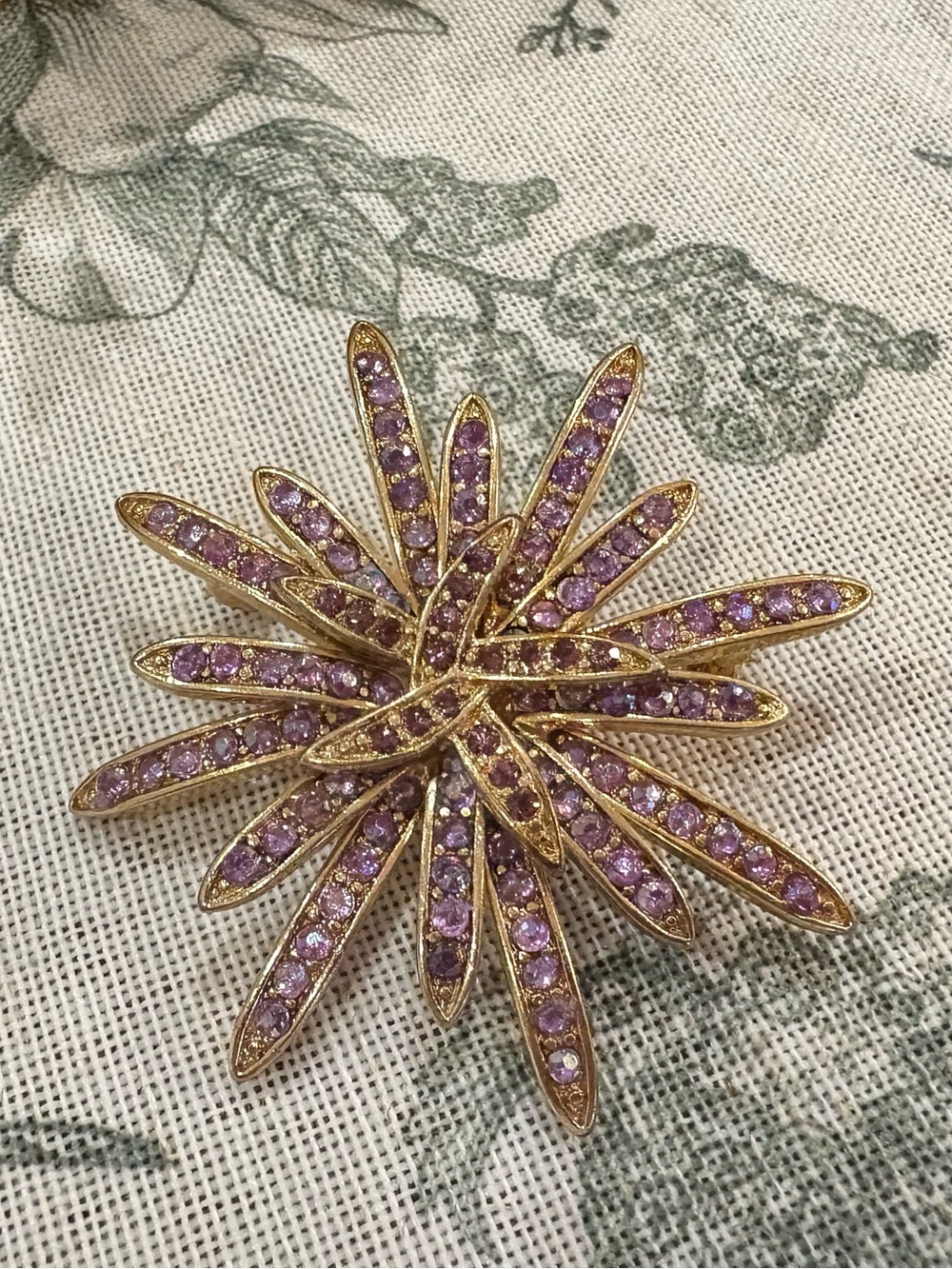 Gold-Tone Purple Crystal Starburst Brooch - Women Jewelry